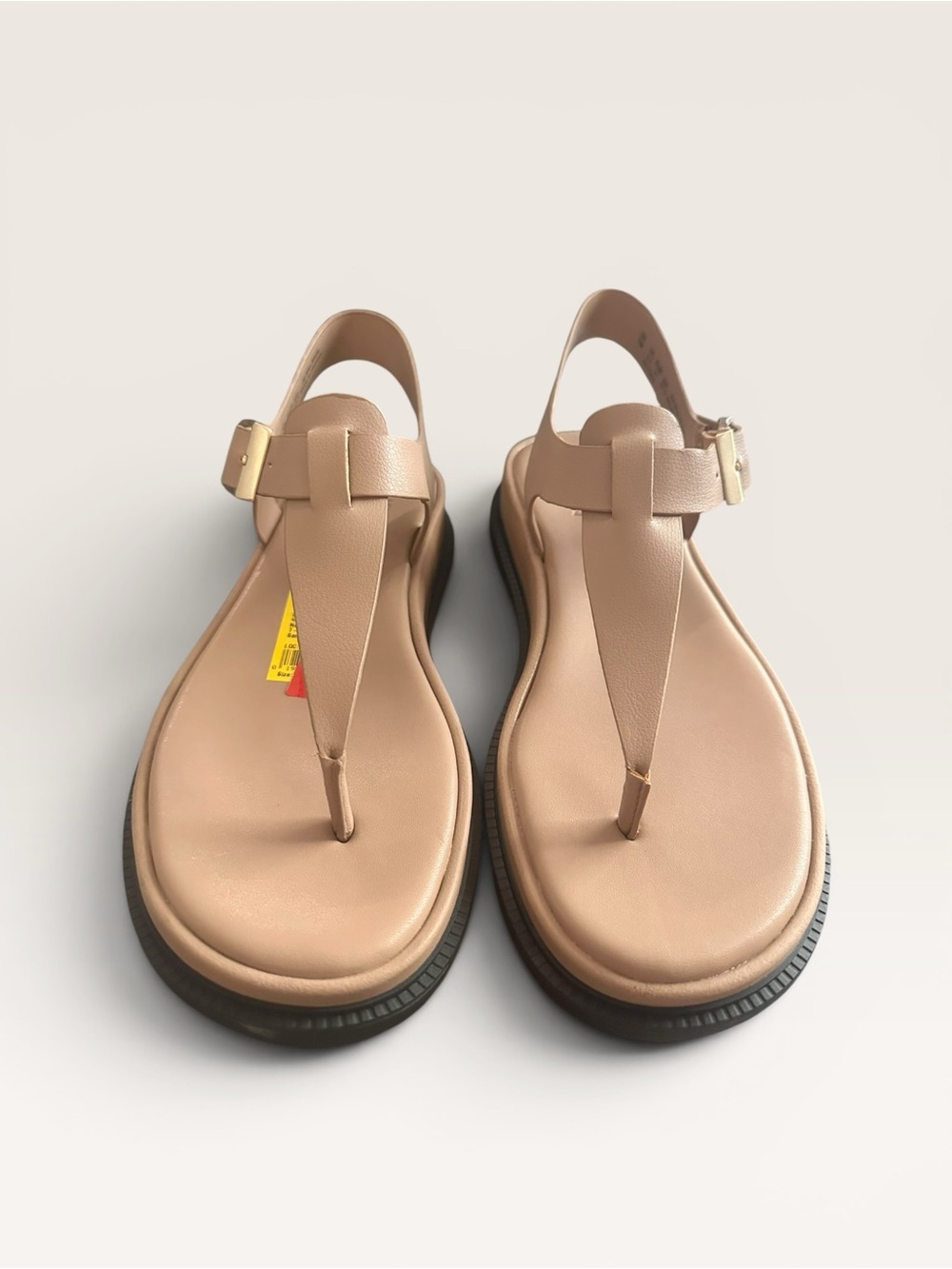 Naturalizer Nude Tan Thong Sandals with Gold Buckle